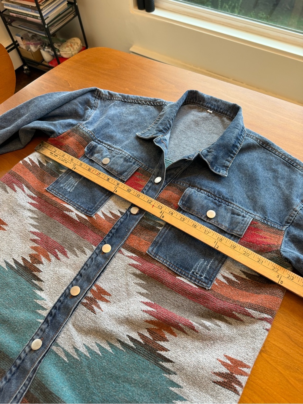 Denim Jacket with Southwestern blanket inset - Picture 7 of 10